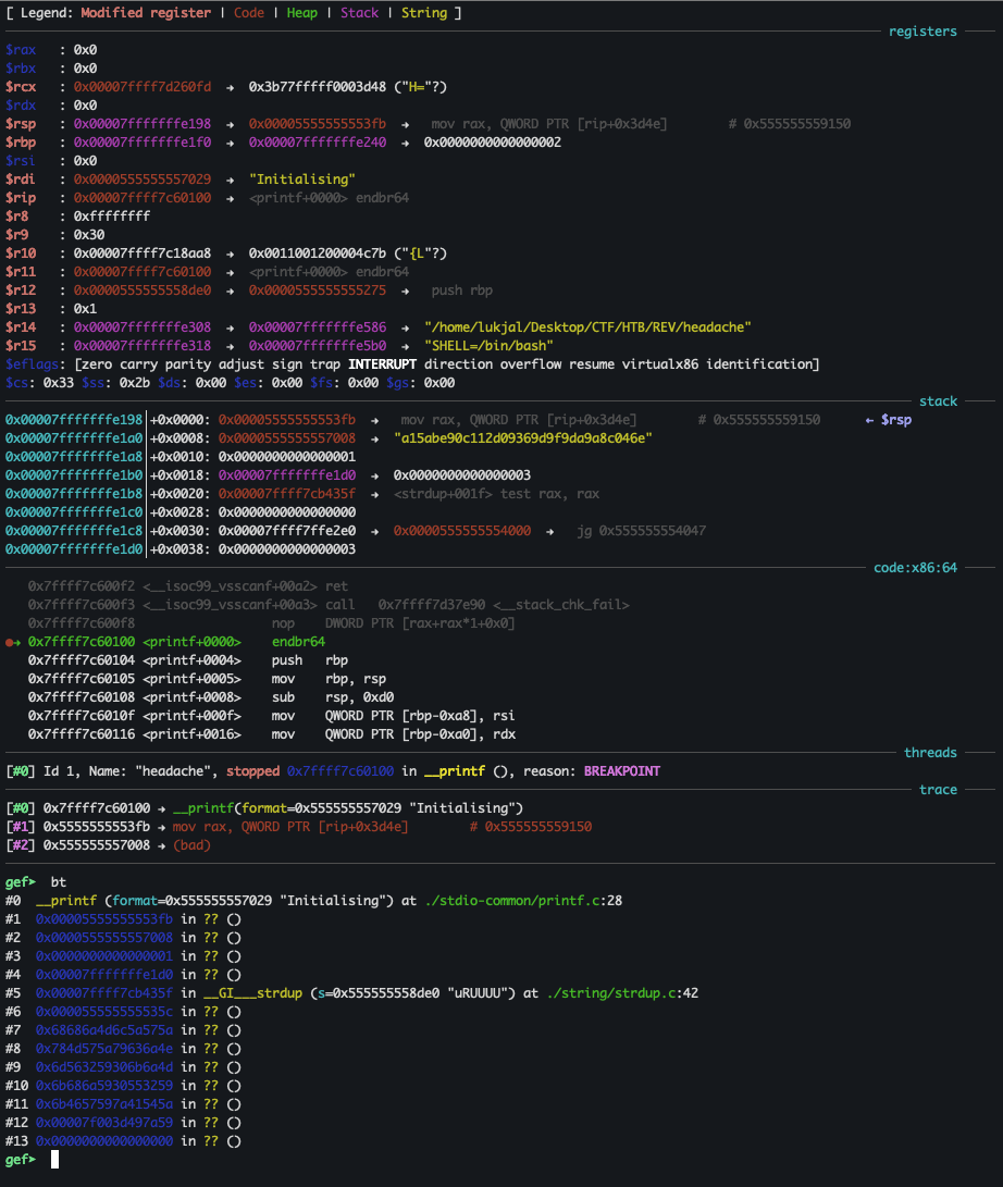 GEF stops at printf call