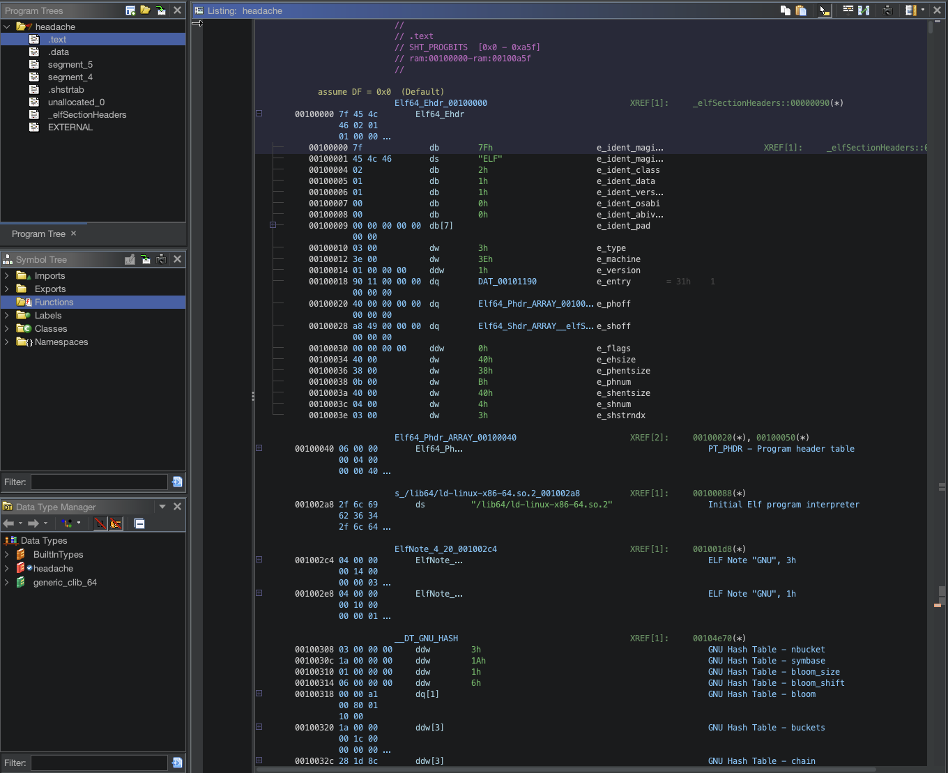 Screenshot of file opened in Ghidra