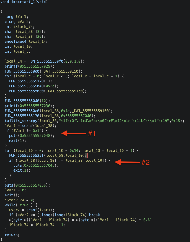 Ghidra decompilation of important_1 func
