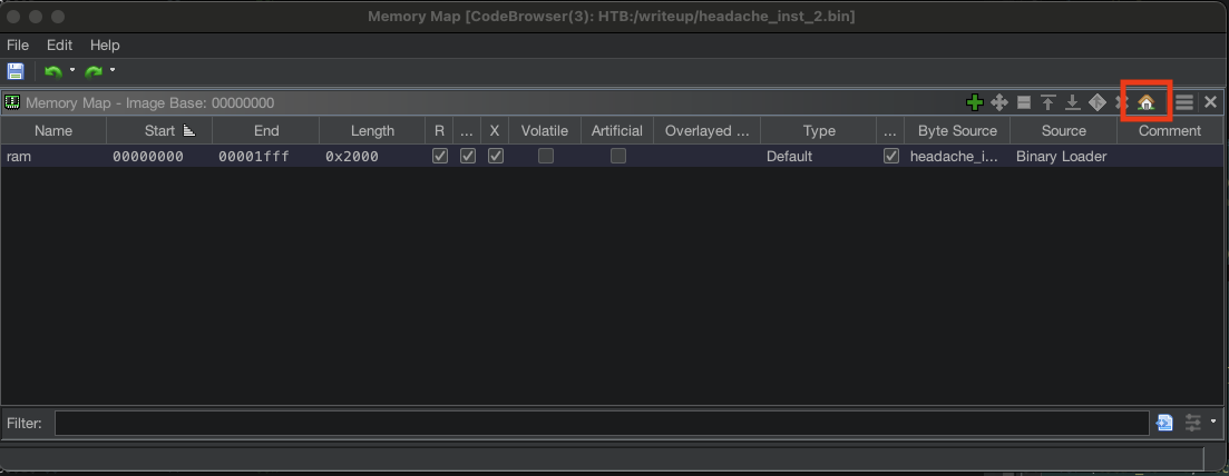 Ghidra memory map window