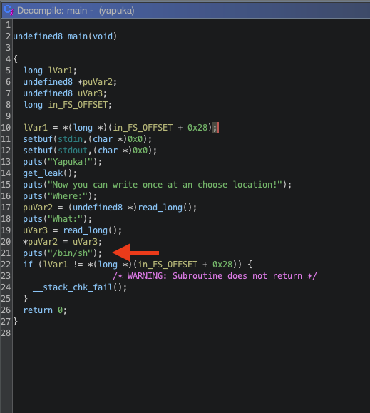 Screenshot of ghidra decompilation